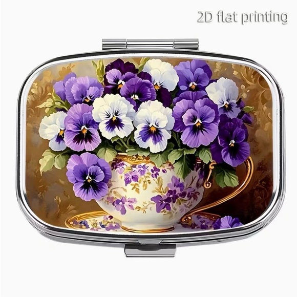 Pansy Floral Nature Inspired Pill Organizer 2-Compartment Compact Pill Case New - Picture 11 of 11